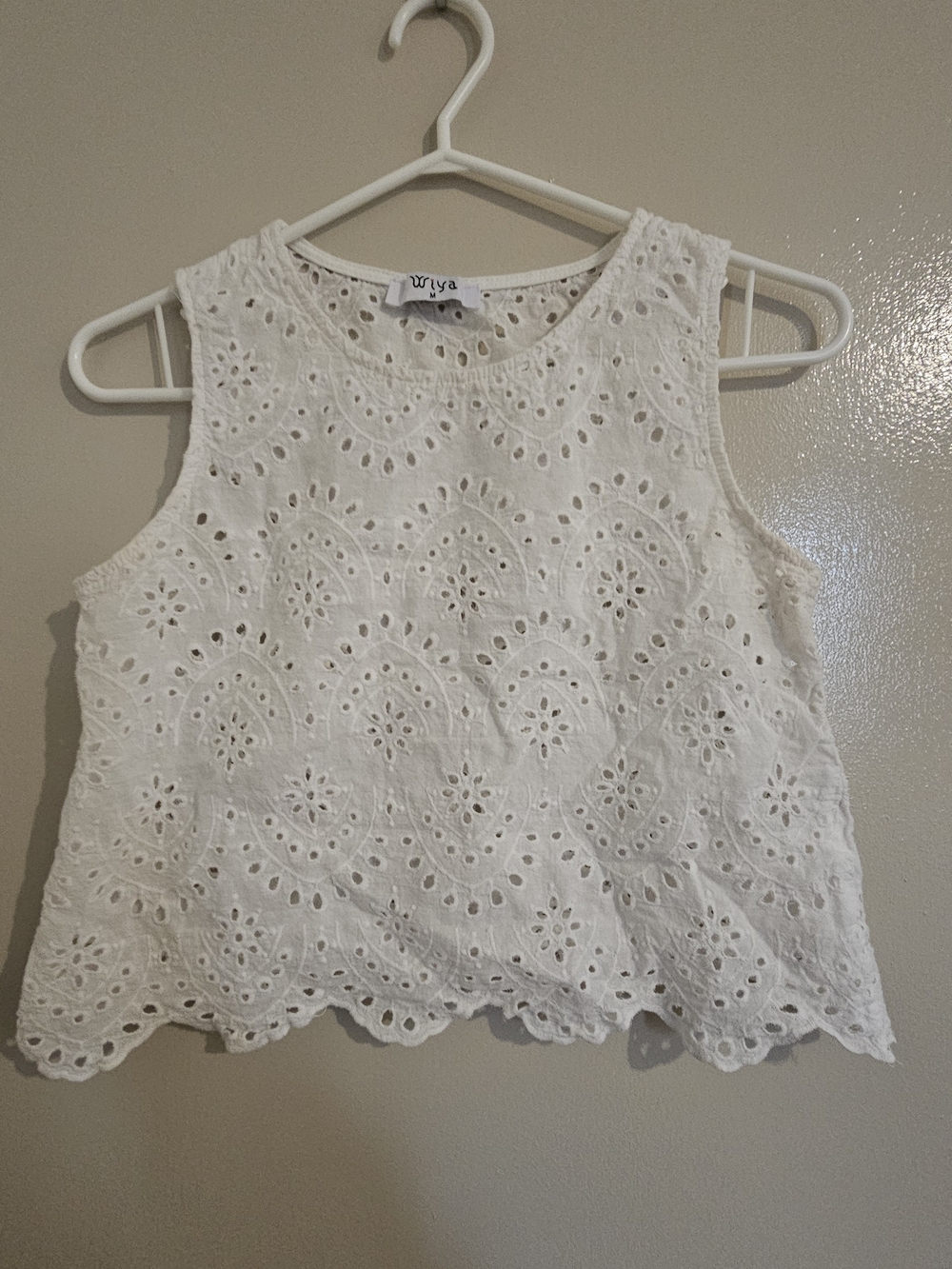 White Eyelet Cropped Tank Top